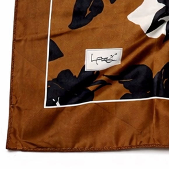 Vintage Yves Saint Laurent Silk Foulards Rose Print Scarf Brown Black White - Picture 7 of 8